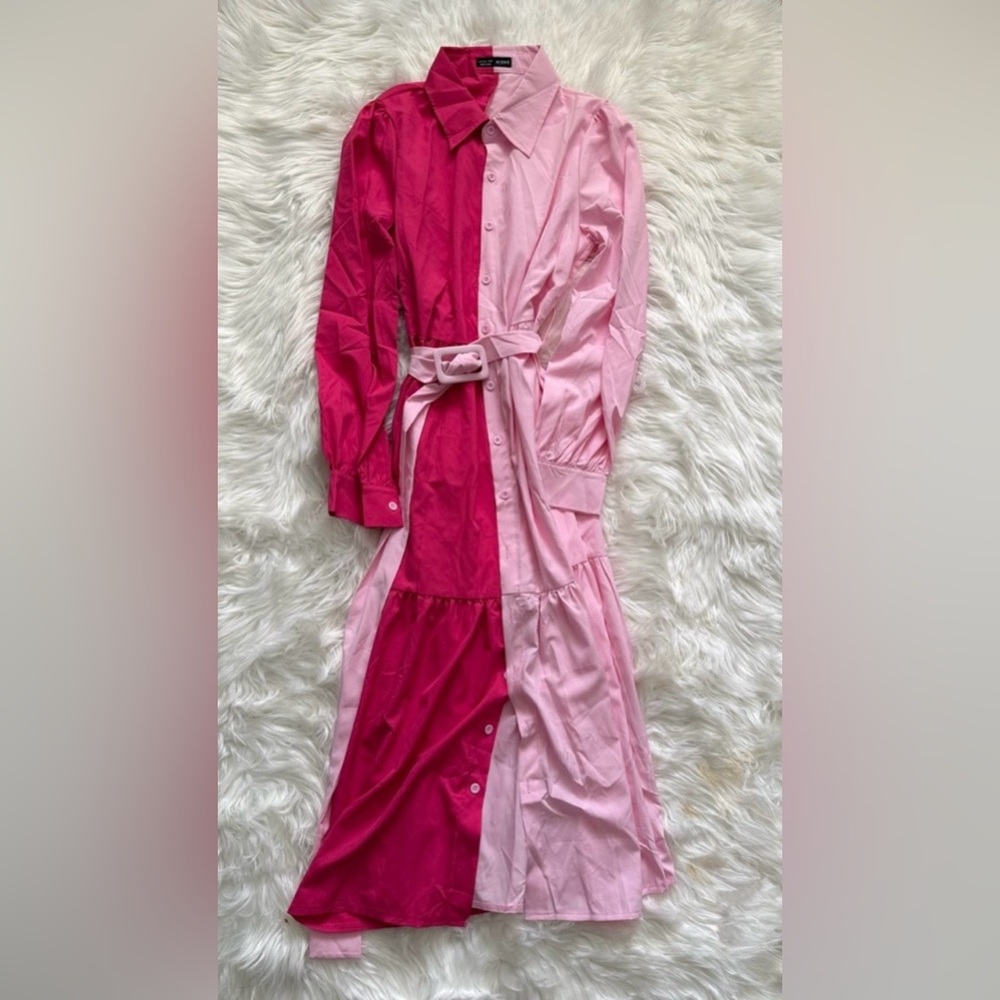 Colorblock Belted Shirt Dress - Picture 2 of 2